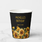 Gobelets En Papier Sunflower Black Rustic Nom élégant Anniversaire (Recto)