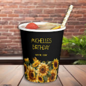 Gobelets En Papier Sunflower Black Rustic Nom élégant Anniversaire