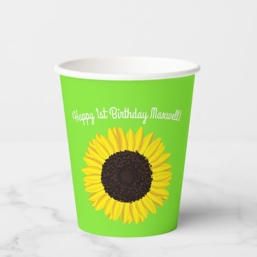 Gobelets En Papier Sunflower Cute 1er Birthday Kids (Recto)
