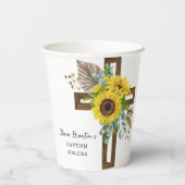 Gobelets En Papier Sunflower & Eucalyptus Boho Cross Baptism (Verso)