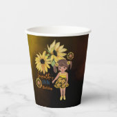 Gobelets En Papier Sunflower Watercolor Cinquième fille Anniversaire (Recto)