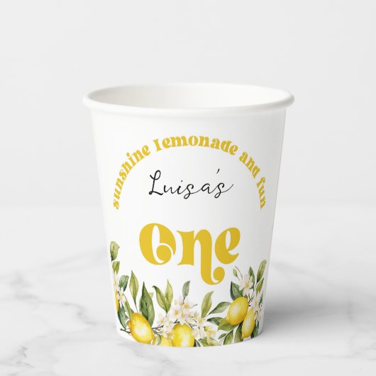 Gobelets En Papier Sunshine Lemonade citron 1ère fête d'anniversaire (Verso)