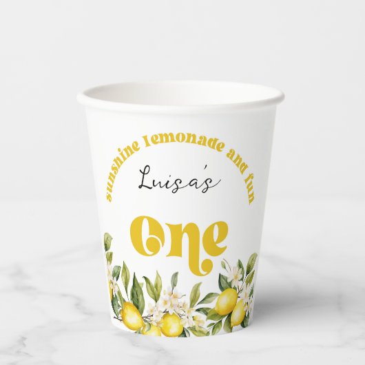 Gobelets En Papier Sunshine Lemonade citron 1ère fête d'anniversaire (Recto)