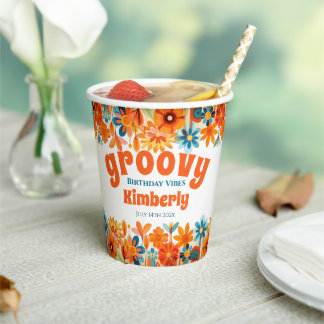 Gobelets En Papier Super 60's les années 70 Vibe Floral Retro Anniver