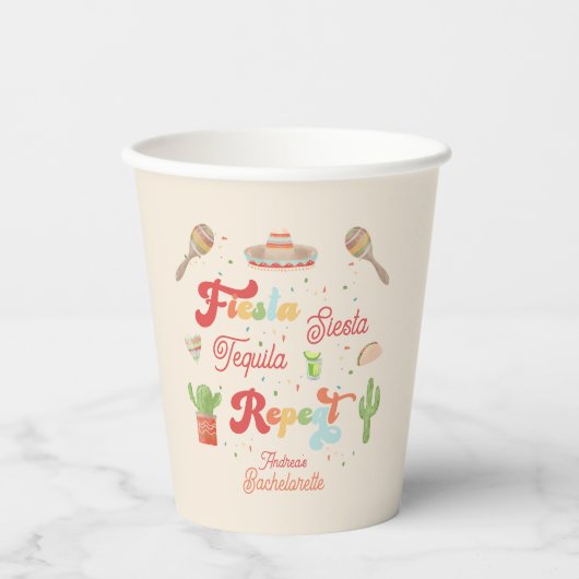 Gobelets En Papier Super Fiesta Siesta Tequila Répète Bachelorette (Recto)