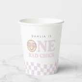 Gobelets En Papier Super fille À damiers visage heureux | 1er anniver (Verso)