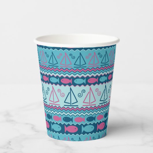 Gobelets En Papier Super Fun Poisson Et Motif De Voilier (Verso)