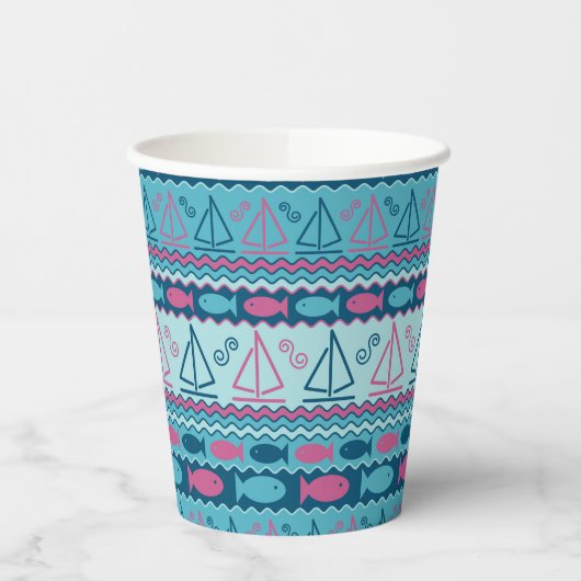 Gobelets En Papier Super Fun Poisson Et Motif De Voilier (Gauche)