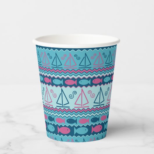 Gobelets En Papier Super Fun Poisson Et Motif De Voilier (Recto)
