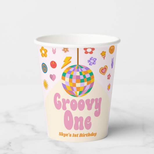 Gobelets En Papier Super One Retro Disco Ball 1er anniversaire (Verso)