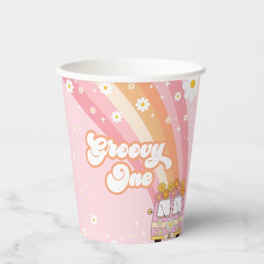 Gobelets En Papier Super One Retro Rainbow 1er anniversaire (Recto)