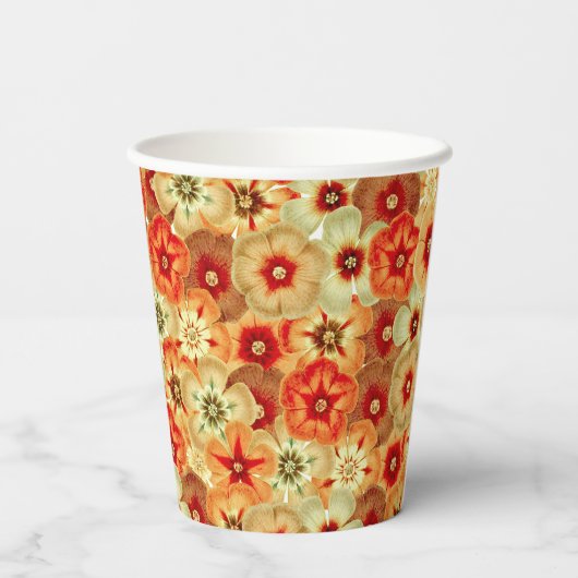 Gobelets En Papier Super Retro Orange Hippie Fleurs Motif (Verso)