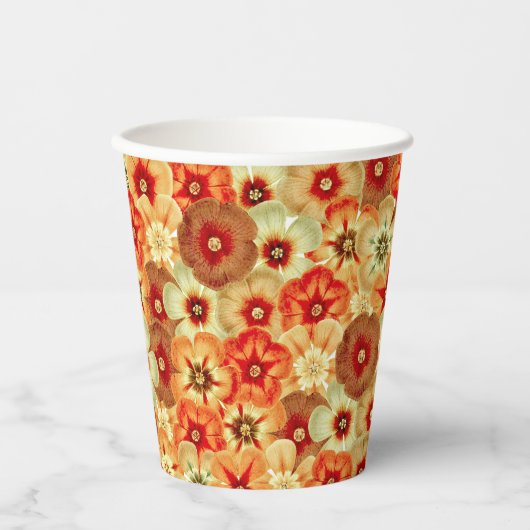 Gobelets En Papier Super Retro Orange Hippie Fleurs Motif (Recto)