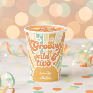 Gobelets En Papier Super sauvage et deux anniversaire de enfant rétro