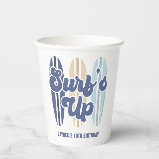 Gobelets En Papier Surf Up Surboard Beach Anniversaire (Recto)
