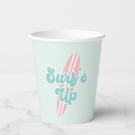 Gobelets En Papier Surfs Up Pink Beach Anniversaire (Recto)