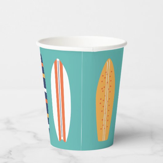 Gobelets En Papier Surfs Up Retro Beach Surfboard Tasses en papier (Droite)