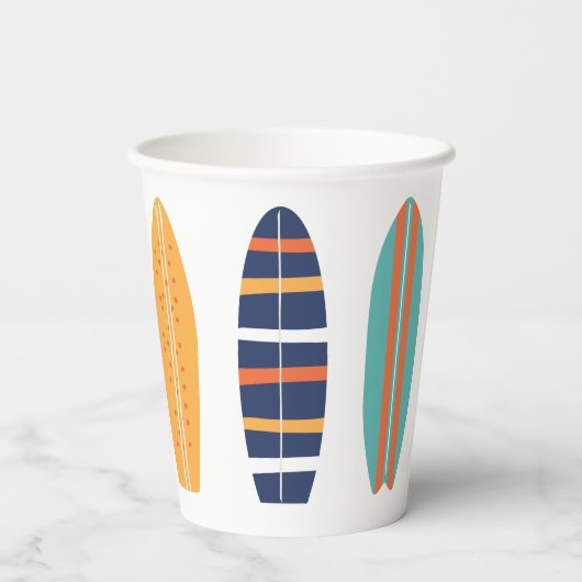 Gobelets En Papier Surfs Up Retro Beach Surfboard Tasses en papier (Verso)