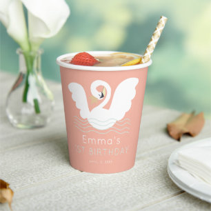 Gobelets En Papier Swan Princess Moderne rose fille Anniversaire