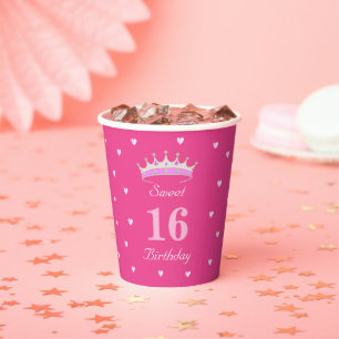 Gobelets En Papier Sweet 16 Anniversaire en rose