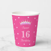 Gobelets En Papier Sweet 16 Anniversaire en rose (Recto)