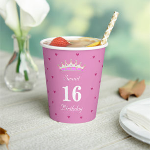 Gobelets En Papier Sweet 16 Anniversaire sur des tasses de papier Ros