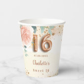 Gobelets En Papier Sweet 16 floraux d'or roses (Recto)