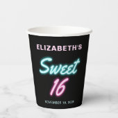 Gobelets En Papier Sweet 16 Neon Lights Anniversaire (Verso)