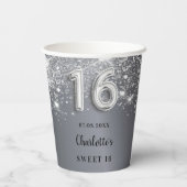 Gobelets En Papier Sweet 16 parties scintillant argent monogramme (Verso)