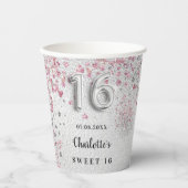 Gobelets En Papier Sweet 16 parties scintillant rose argent scintille (Recto)