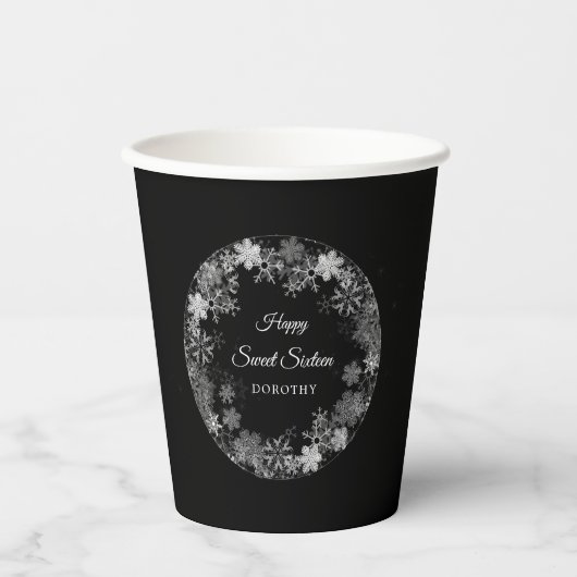 Gobelets En Papier Sweet 16 Party Winter Wonderland Snowflake (Recto)