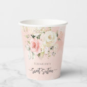 Gobelets En Papier Sweet 16 Rose Floral fête d'anniversaire (Recto)