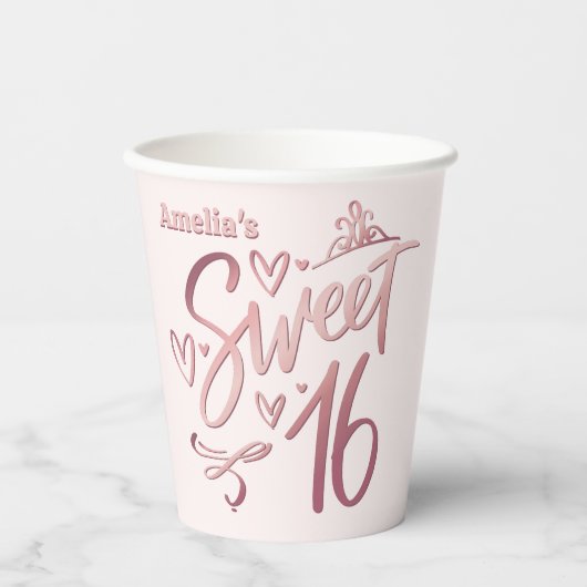 Gobelets En Papier Sweet 16 Rose Gold (Recto)