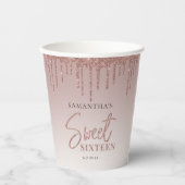 Gobelets En Papier Sweet 16 Rose Gold Parties scintillant Script fête (Recto)