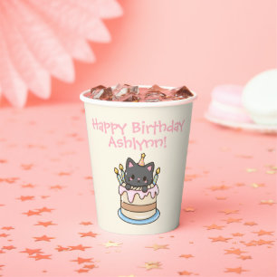Gobelets En Papier Sweet Kawaii Chat noir fête d'anniversaire