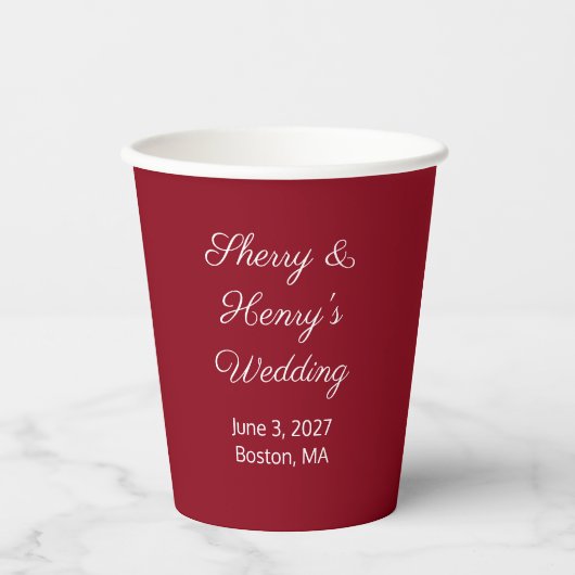 Gobelets En Papier Sweet Letters Maroon & White:  Wedding (Recto)