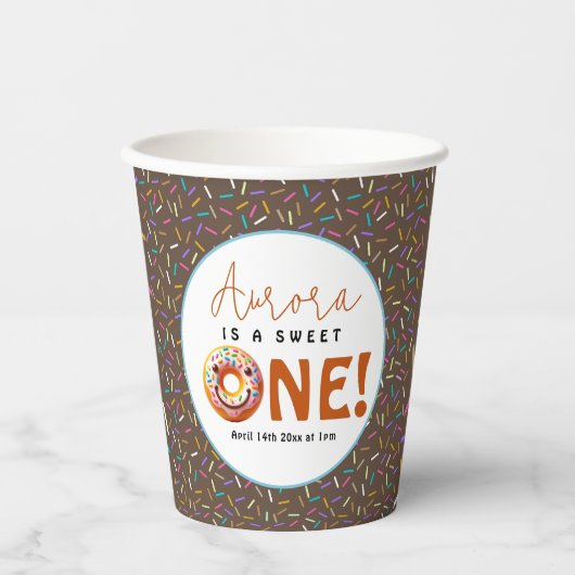 Gobelets En Papier Sweet One aquarelle mignonne beignets 1er annivers (Recto)