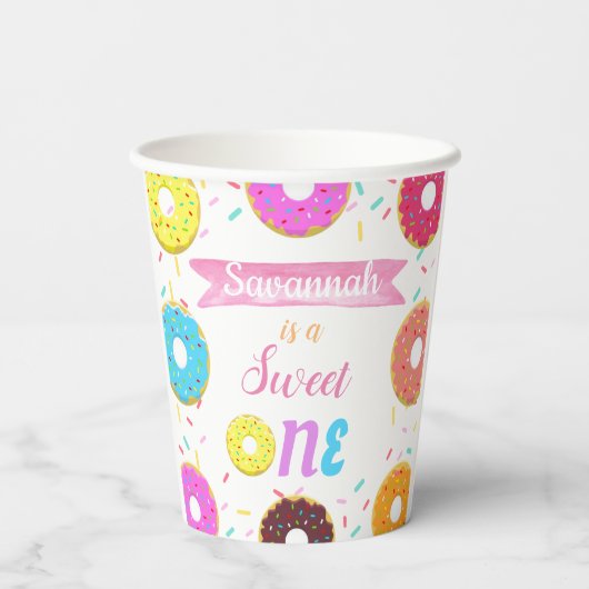 Gobelets En Papier Sweet One Donut Anniversaire Plaques papier d'invi (Verso)