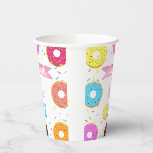 Gobelets En Papier Sweet One Donut Anniversaire Plaques papier d'invi (Gauche)