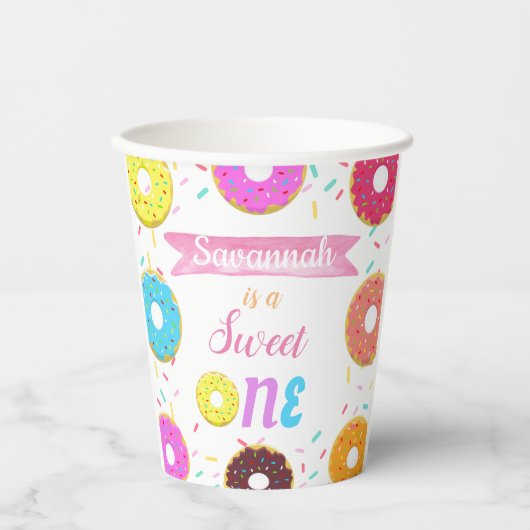 Gobelets En Papier Sweet One Donut Anniversaire Plaques papier d'invi (Recto)