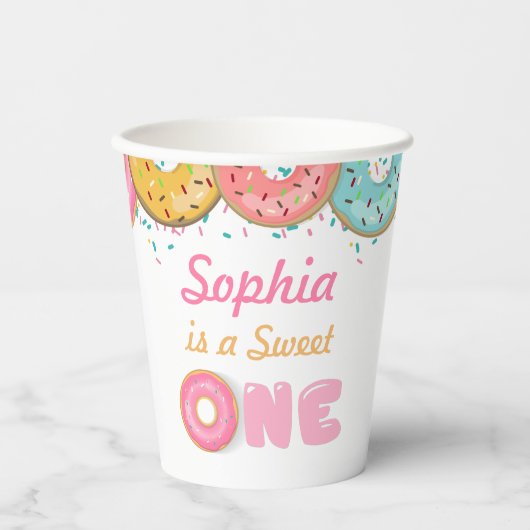 Gobelets En Papier Sweet One Donut Première fête d'anniversaire (Recto)
