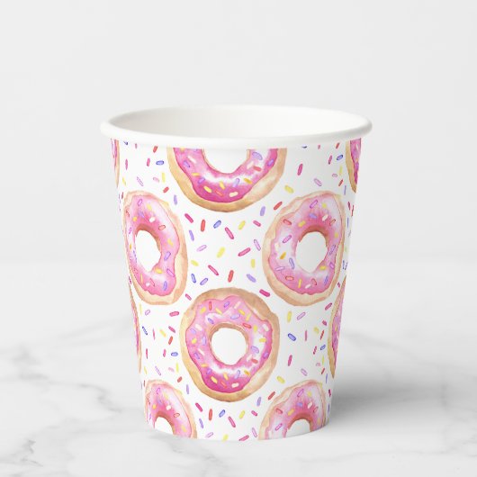 Gobelets En Papier Sweet One Donut rose 1er anniversaire fête (Recto)