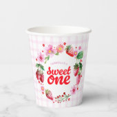Gobelets En Papier Sweet One fraise Premier Anniversaire rose Plaid (Verso)