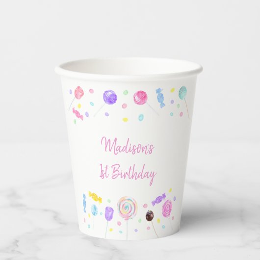 Gobelets En Papier Sweet Shop Lollipop Candy Anniversaire (Recto)