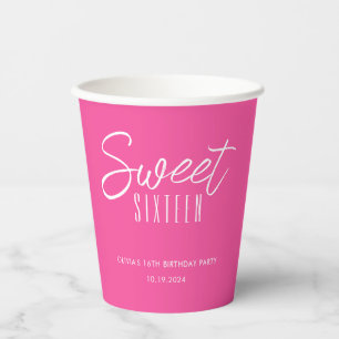 Gobelets En Papier Sweet Sixteen moderne filles rose fuchsia 16e anni