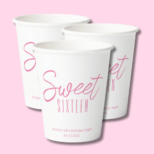 Gobelets En Papier Sweet sixteen moderne Rose Girls 16ème fête