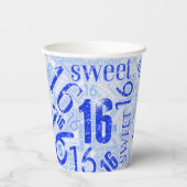 Gobelets En Papier Sweet sixteen Sparkle Word Cloud bleu ID265 (Verso)