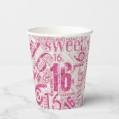Gobelets En Papier Sweet sixteen Sparkle Word Cloud rose ID265 (Verso)