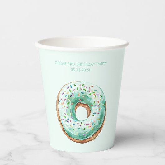 Gobelets En Papier Sweet Time Pastel Green Donut Anniversaire (Recto)