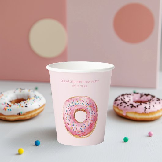 Gobelets En Papier Sweet Time Pastel Pink Donut Anniversaire